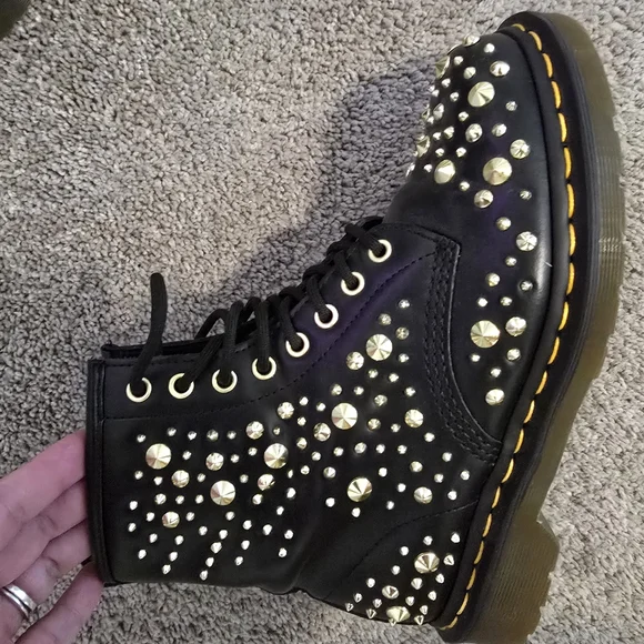 Dr. Martens Black and Gold Studded Boots - Picture 3 of 5